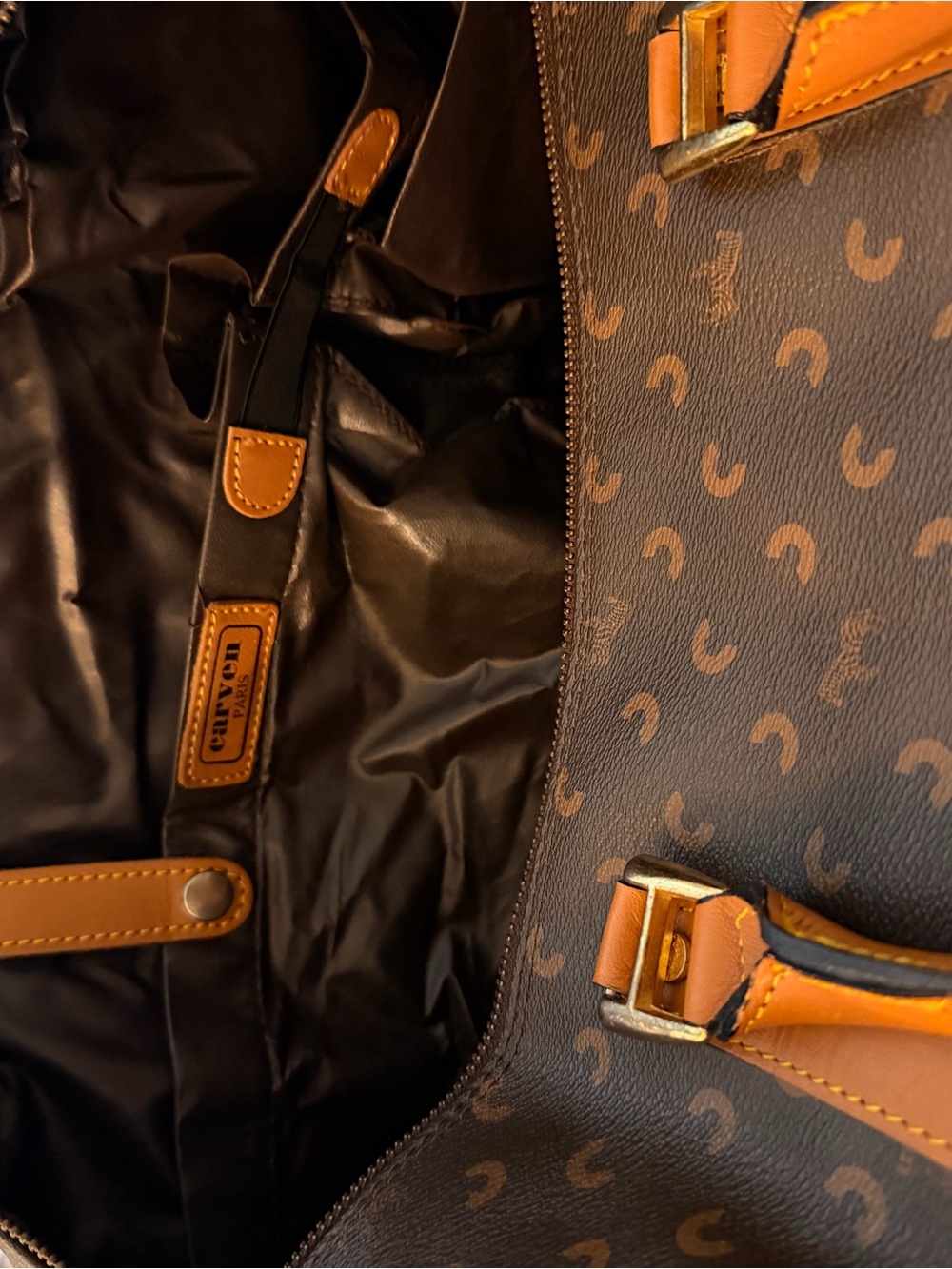 Carven Paris travel Duffel Bag in Brown and Tan - Designer Logo Pattern - Picture 7 of 15